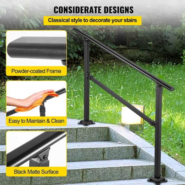 VEVOR 5 ft. Outdoor Stair Railing Fits 4-5 Steps Adjustable Angle Aluminum  Stair Handrails for Outdoor Steps, Black SNLZSLZYGL5FT1GTPV0 - The Home  Depot