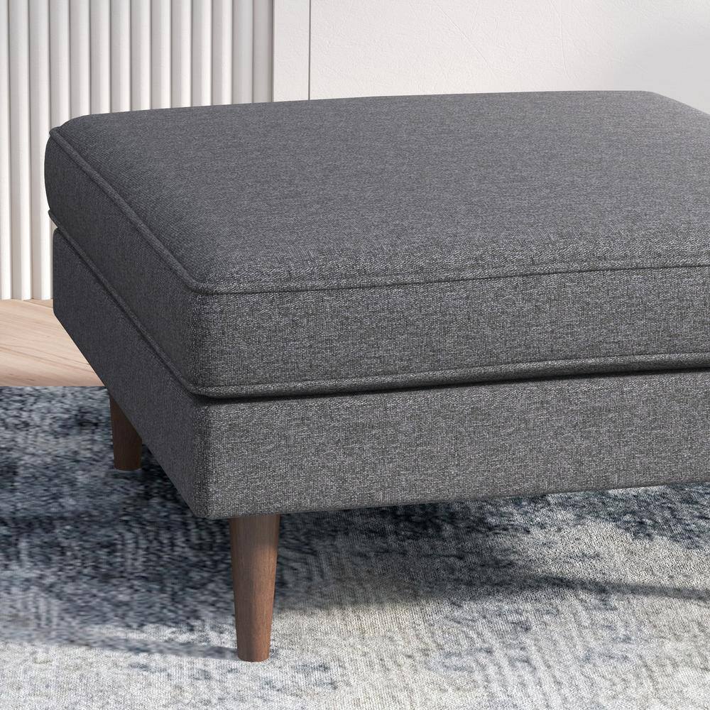 Modern Gray Linen Square Cocktail Ottoman with Solid Wood Legs