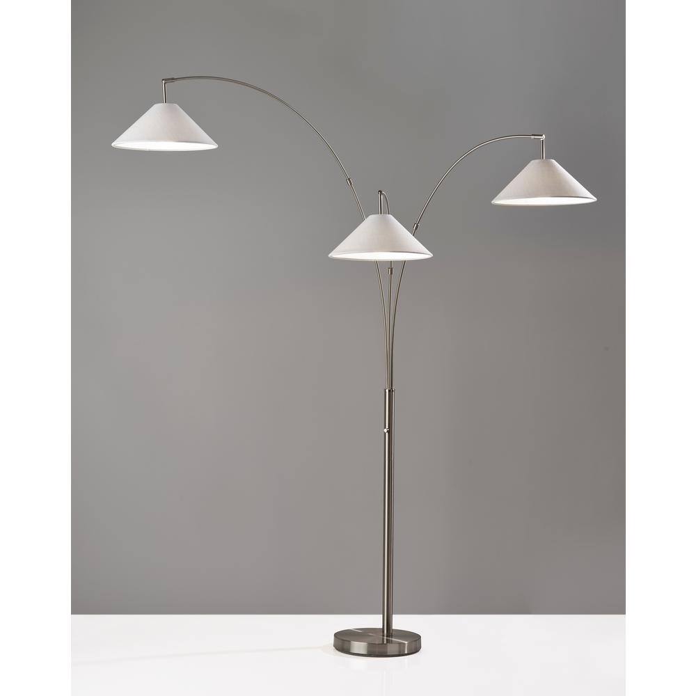 Modern Arc Adjustable 3-Head Floor Lamp in Brushed Steel