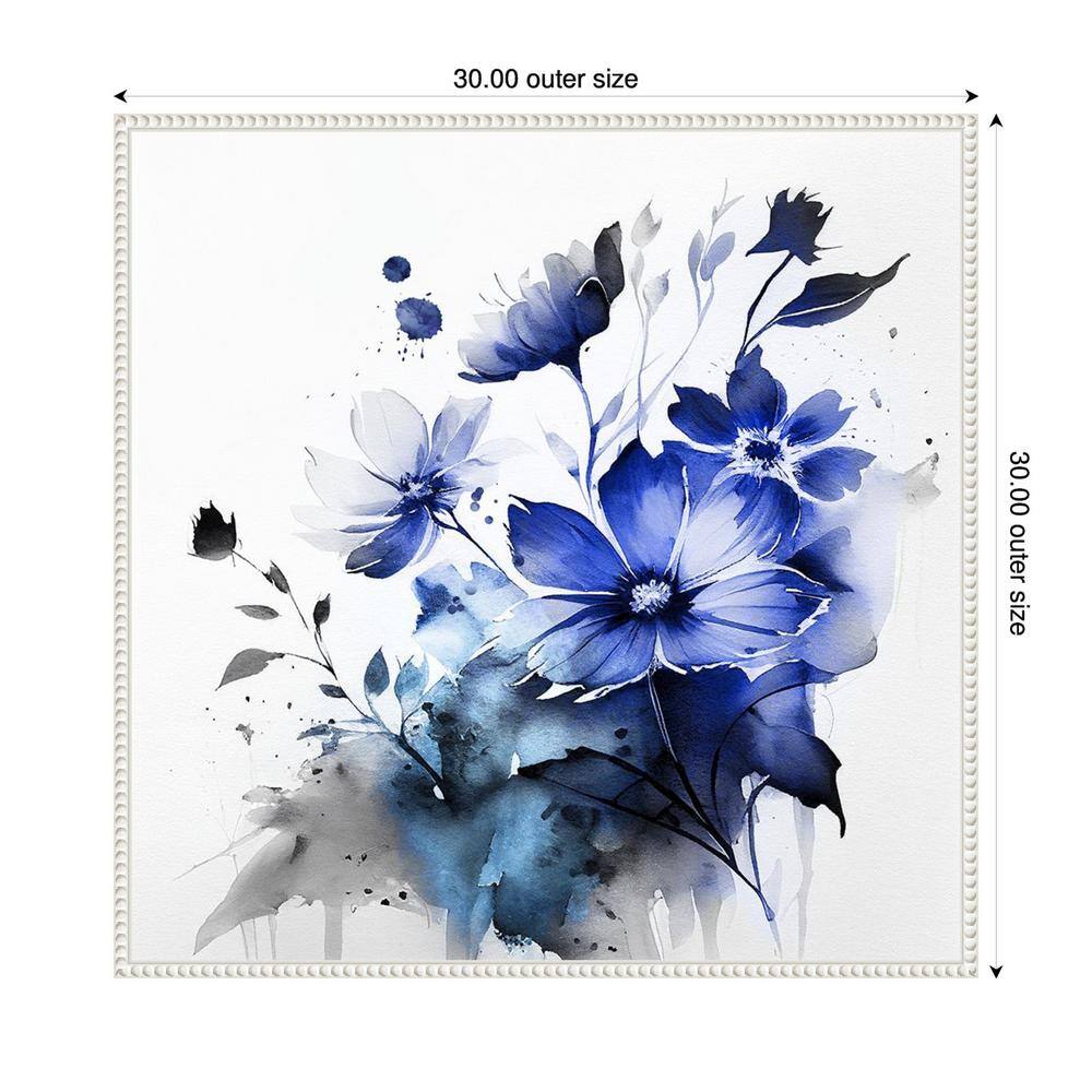 Blue Spring Floral III Abstract Canvas Wall Art with White Floater Frame
