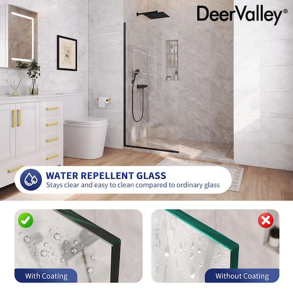 34 in. W x 74 in. H Frameless Fixed Single Panel Shower Door in Matte Black with 5/16 in. (8mm) Clear Glass