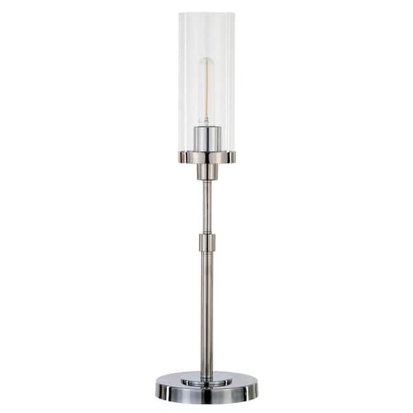 HomeRoots 26 in. Clear Industrial Integrated LED Bedside Table Lamp with Clear Glass Shade