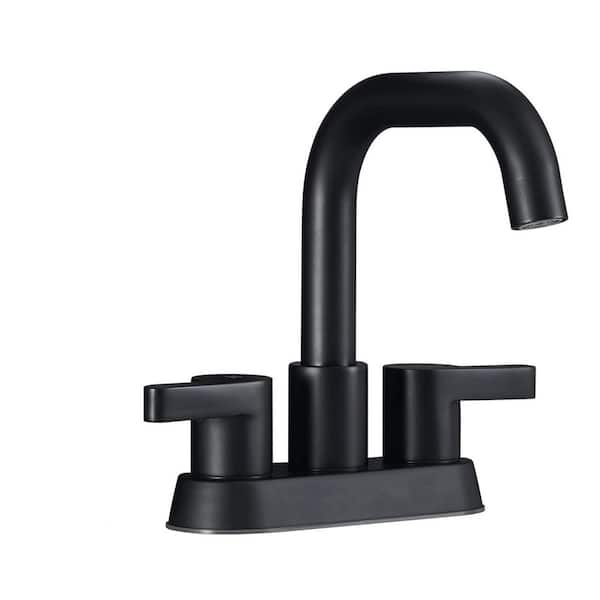 GELE Matte Black Bathroom Faucet 2-Handle 4 in. Centerset, Modern Square Shaped Vanity Sink Faucet with CUPC Water Supply