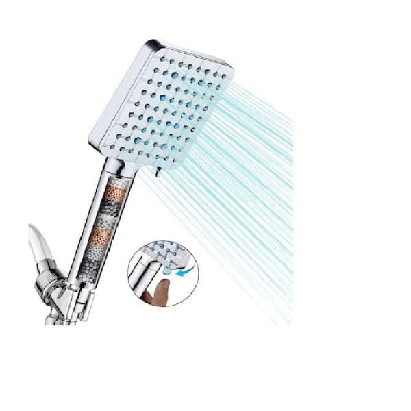 Lukvuzo Square Shower Head with Filters, Handheld High Pressure 6 Spray Mode, Water Softener Filters Beads in Premium Chrome