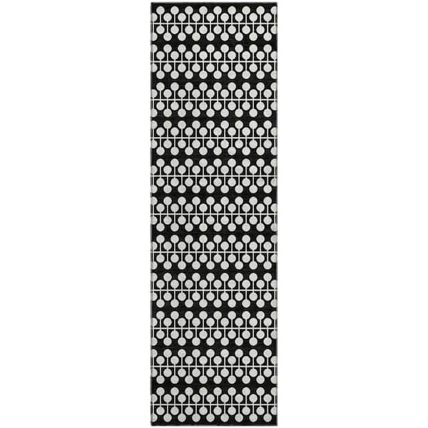 Mayfield Premium Machine Washable Abstract AMF2247 Black 2 ft. x 7 ft. Runner Rug