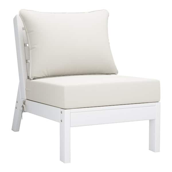 WESTIN OUTDOOR Birchwood Outdoor Patio Deep Seating HDPE Armless Lounge Chair in White with White Cushions