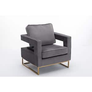 Larenta Gray Velvet Upholstered Deluxe Arm Chair (1 Chair)