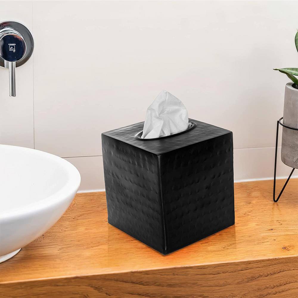 Matte Black Hand Hammered Aluminum Tissue Box Cover