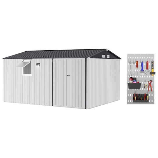 10x12 FT Metal Outdoor Storage Shed with Pushable Window - Sloped Roof, Ventilated & Lockable Doors