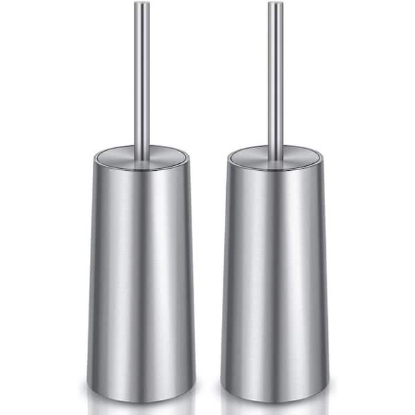 2-Pack Toilet Brush and Holder, Stainless Steel Toilet Bowl Brush for Bathroom, Ergonomic Elegant Durable in Silver