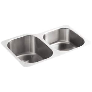 Undertone Undermount Stainless Steel 31 in. Double Bowl Kitchen Sink