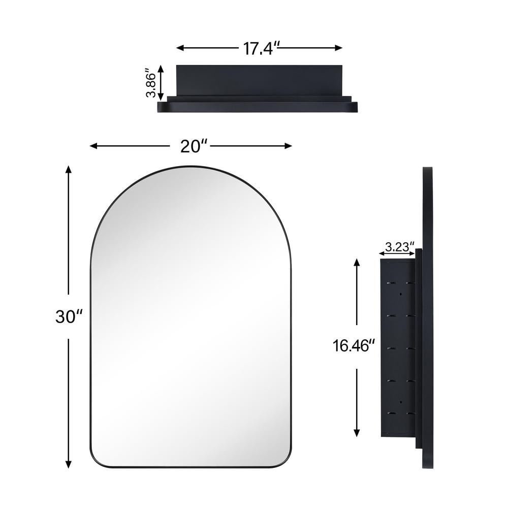 Arched Black Metal Framed Recessed Medicine Cabinet with Mirror
