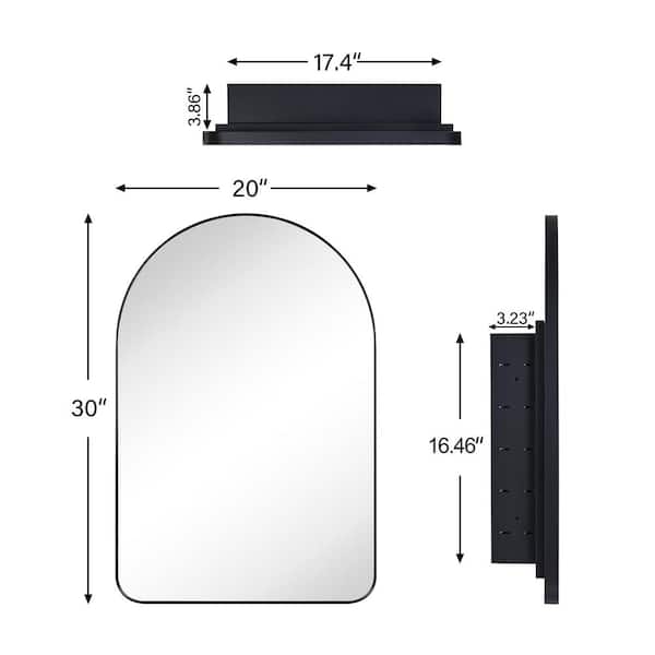 TEHOME Aristes 20 in. W x 30 in. H Arched Metal Framed Recessed Medicine Cabinet with Mirror and Shelves for bathroom in Black