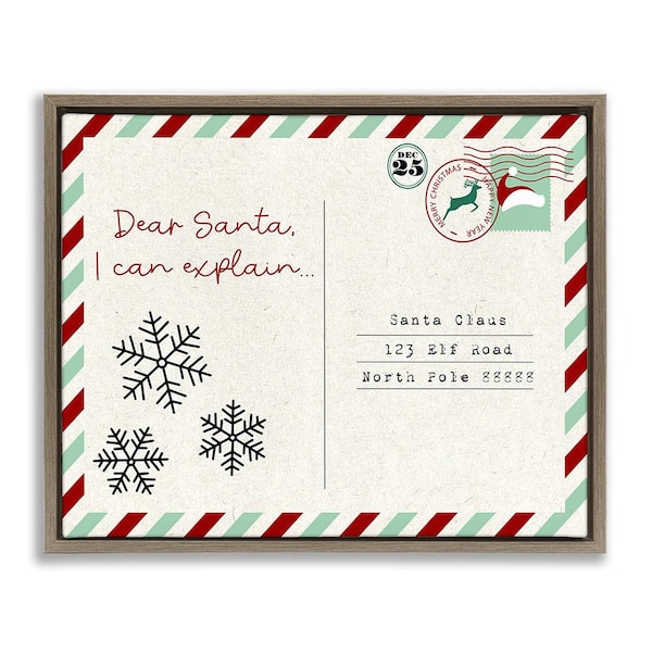 Stupell Industries Dear Santa Postcard by Lil' Rue 1-Piece Floater Frame Graphic Print Typography Poster Art Print 21 in. x 17 in.