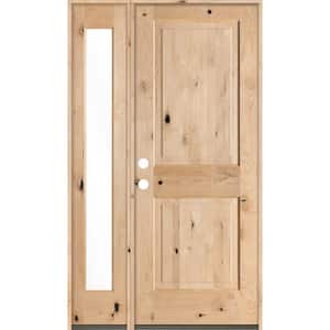 46 in. x 80 in. Rustic Unfinished Knotty Alder Square-Top Right-Hand Left Full Sidelite Clear Glass Prehung Front Door