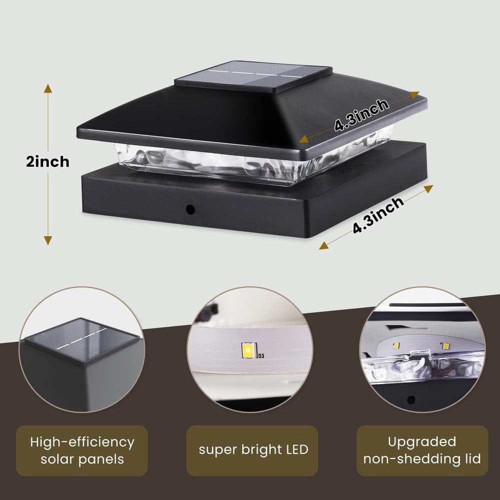 8-Pack Black Solar LED Post Cap Lights for 4x4 Posts