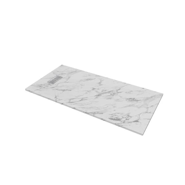 CASTICO 72 in. L x 36 in. W x 1.125 in. H Solid Composite Stone Shower Pan Base with L/R Drain in Carrara Sand