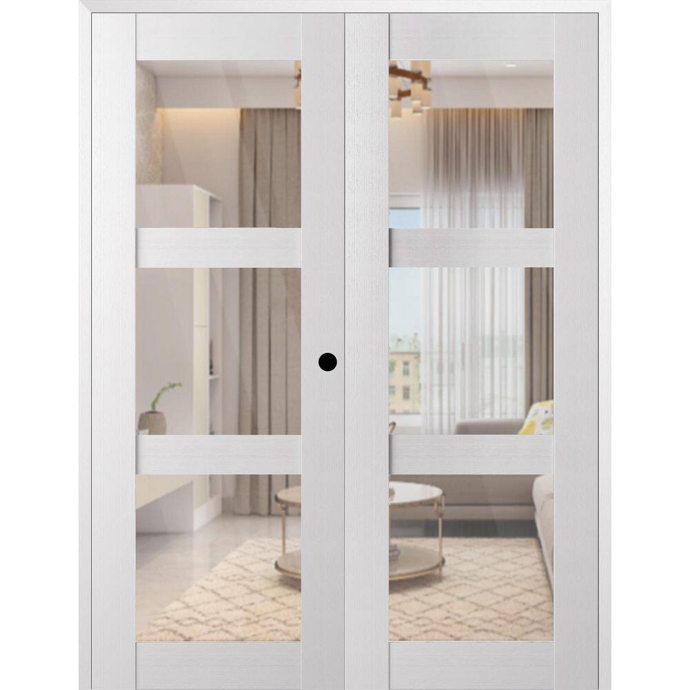 Paola 3 Lite 72 in. x 96 in. Left Active 3-Lite Clear Glass Bianco Noble Wood Composite Double Prehung French Door price history on PriceWatchPro