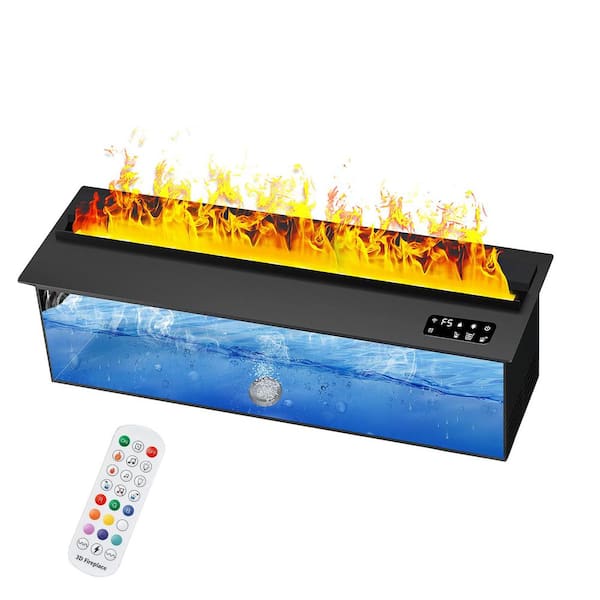 46 in. Recessed Freestanding Electric Fireplace in Black, Water Vapor Fireplace with Remote, Timer, Touch 9-Colors Flame