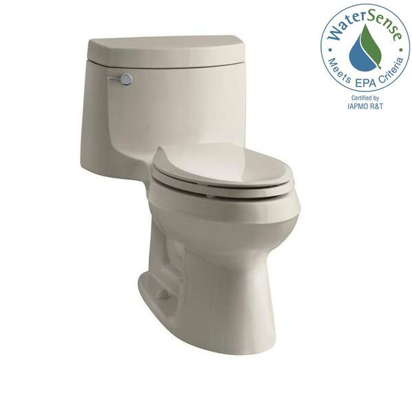 KOHLER Cimarron 1-piece 1.28 GPF Elongated Toilet with Exposed Trap and AquaPiston Flushing Technology in Sandbar