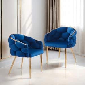 Glam Blue Velvet Upholstery Accent Arm Chairs (Set of 2)