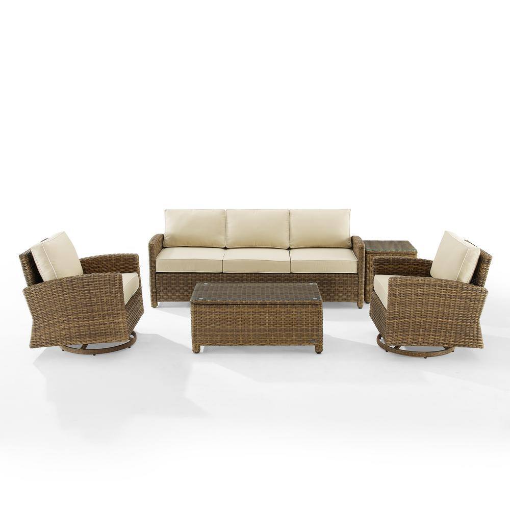 Bradenton Weathered Brown 5-Piece Outdoor Sofa & Swivel Rocker Set with Glass Top Tables