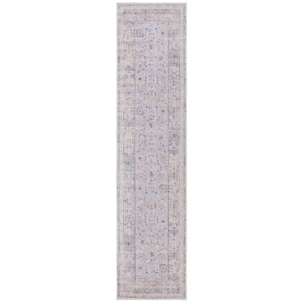 Hellenic 3 ft. x 13 ft. Ivory/Taupe Border Distressed Runner Rug