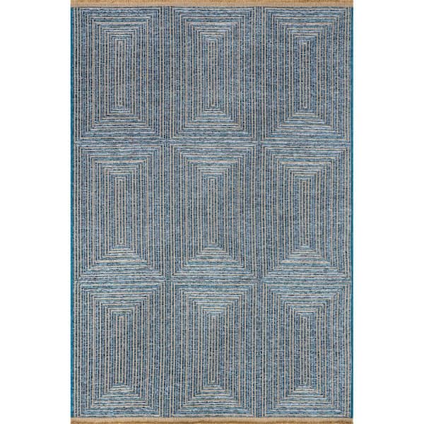 nuLOOM Geometric Diamond Fringe Blue 4 ft. x 6 ft. Farmhouse Area Rug