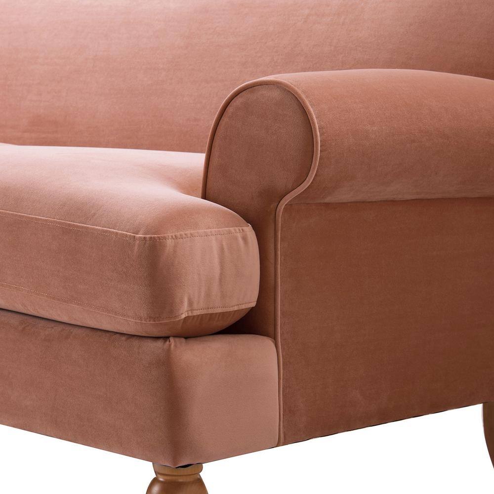 Peach Orange Velvet Lawson Sofa with Pinewood Frame and Removable Cushions