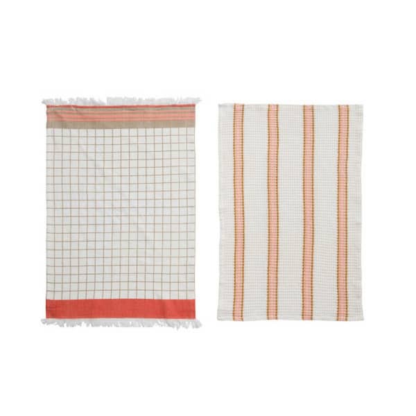 Storied Home Multi Striped Cotton Tea Towel with Pattern (Set of 2 Styles)