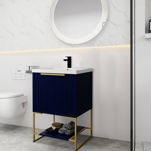 CosmoLiving Leona 36” Bathroom Vanity, Navy with Gold Metal 