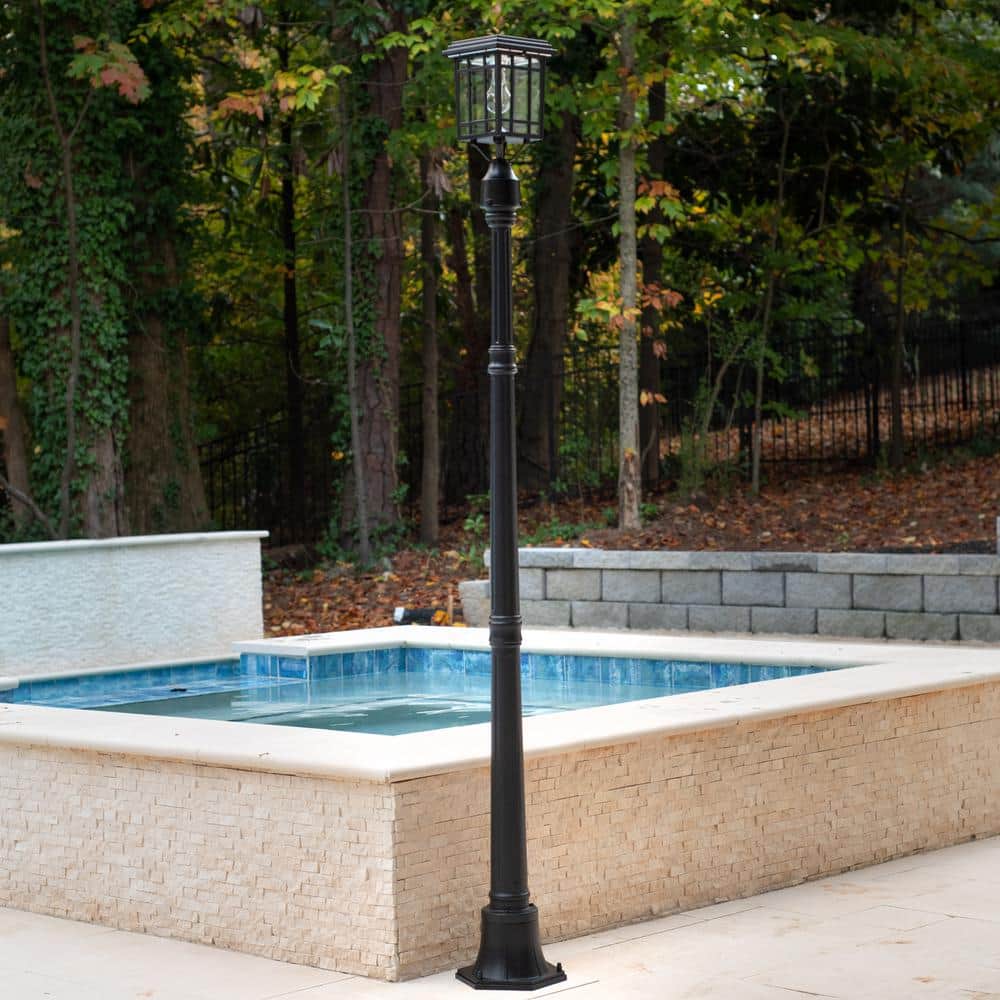 Prairie Bulb Single Black Integrated LED Outdoor Solar Post Light with 3-Mounting Options Fitter, Pier and Wall Mounts