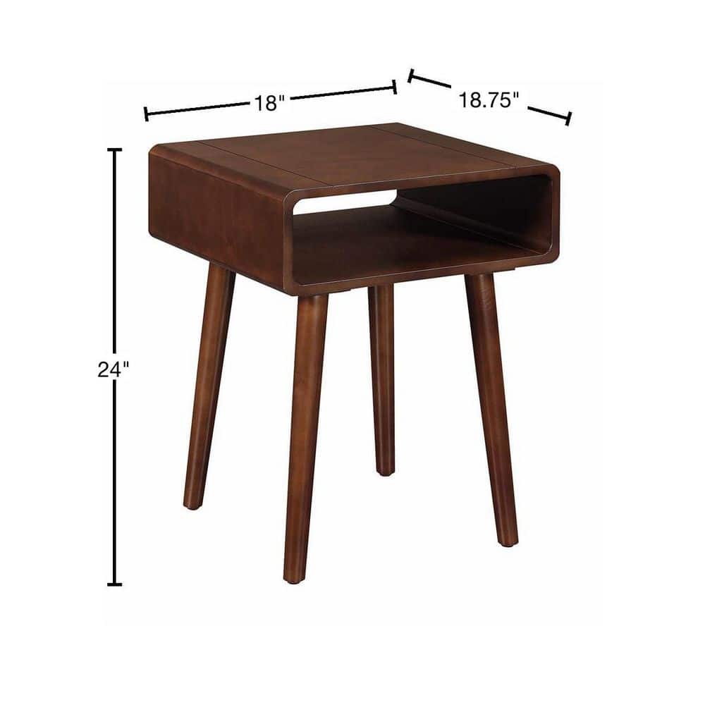 Espresso Birch and Poplar Mid-Century Rectangular End Table with Shelf