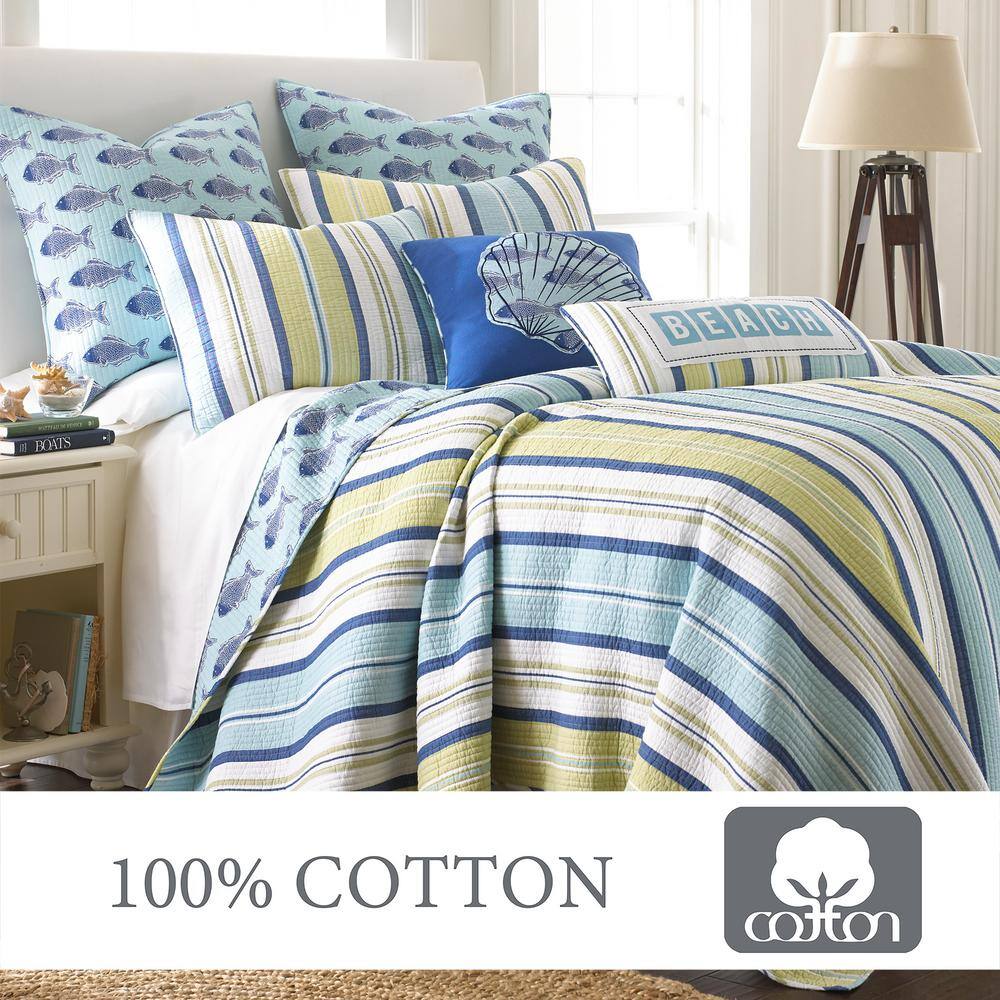 Bayport Twin Blue Cotton Reversible Quilt Set