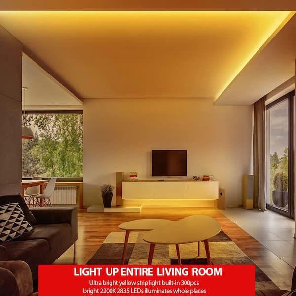 16.4-ft. Integrated LED Yellow Strip Light Fixture-Dimmable Flexible 12V Tape Lighting Kit for Cabinet, Party Decor