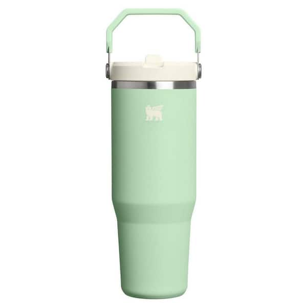 30 oz. Insulated Stainless Steel Flip Straw Tumbler with Handle Twist on Lid, Leak Resistant Water Bottle in Green