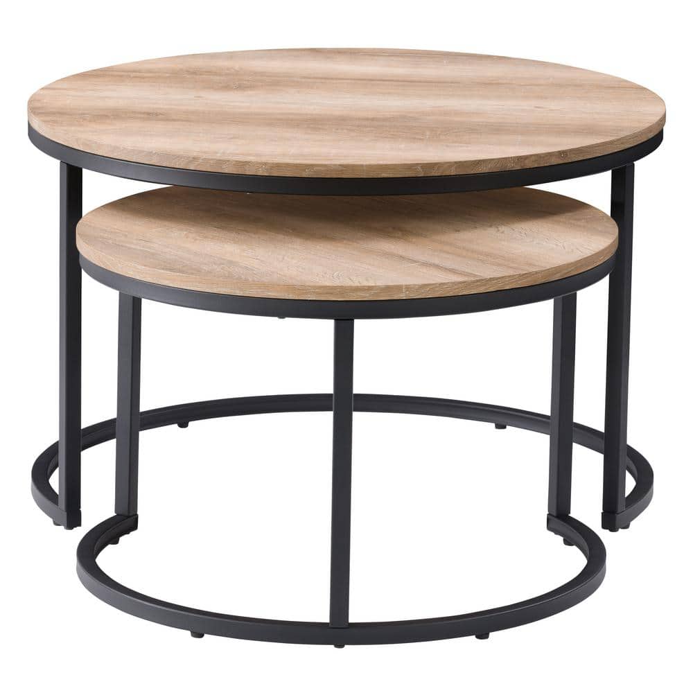 Forth Worth Light Brown Wood & Metal Nesting Coffee Table Set