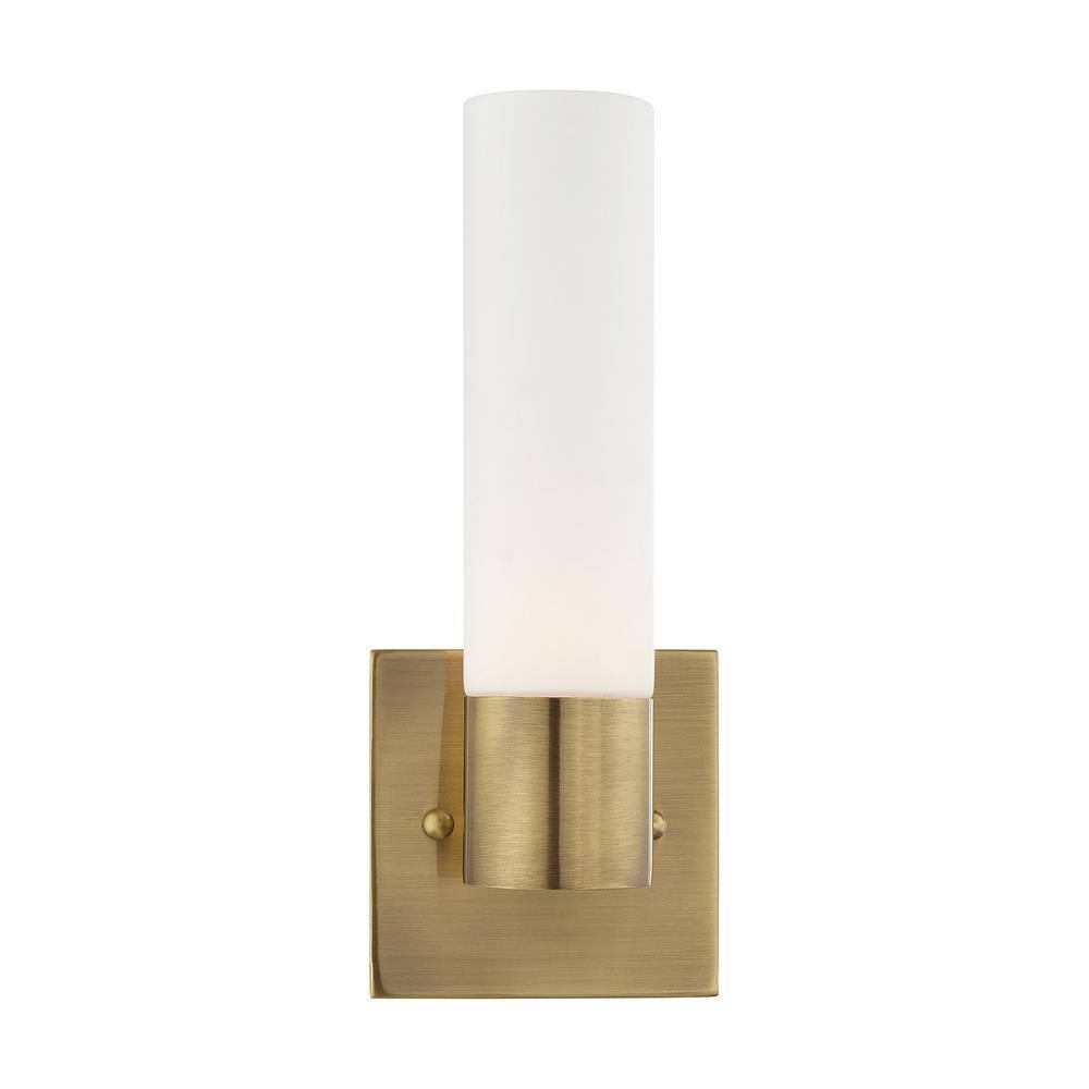 Antique Brass 11" Wall Sconce with Opal Glass