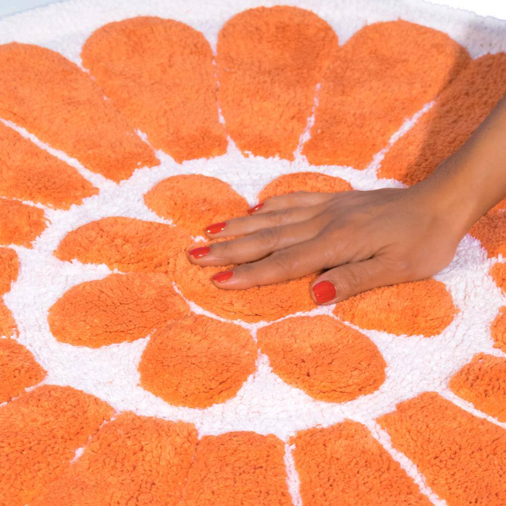 Coral and White Cotton Floral Bath Rug Set
