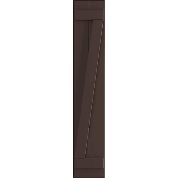 Ekena Millwork 10-3/4 in. x 39 in. True Fit PVC Two Board Joined Board and Batten Shutters with Z-Bar, Raisin Brown (Per Pair)