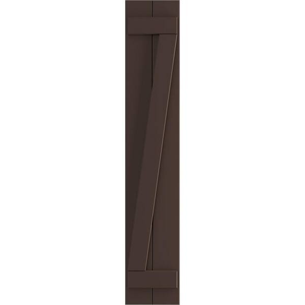 Ekena Millwork 10-3/4 in. x 58 in. True Fit PVC Two Board Joined Board and Batten Shutters with Z-Bar Pair in Raisin Brown