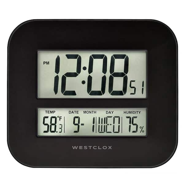 Westclox 55014- Black Large Digital Wall Clock with Date & Temperature Display