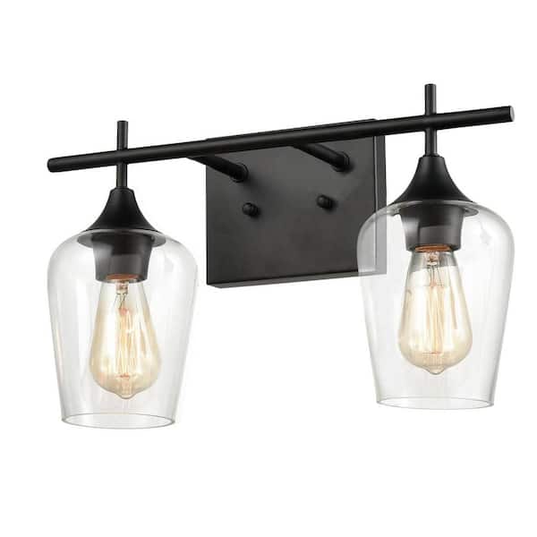 CLAXY 4.3 in. 2-Light Black Vanity Light with Clear Glass Shade