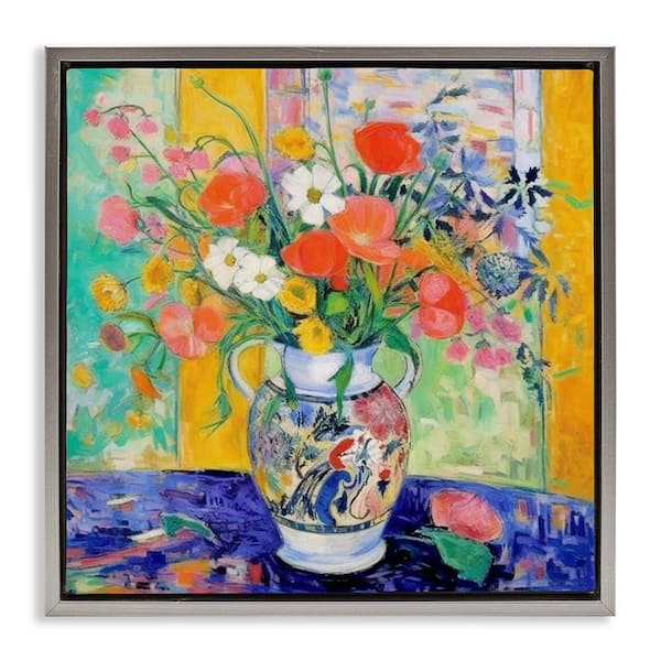 Stupell Industries Bold Bouquet Impression by LSR Design Studio Gray Floater Frame Nature Graphic Art Print 18 in. x 18 in.