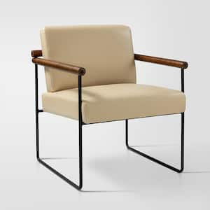 Juan Modern Ivory Polyester Arm Chair with Metal Base