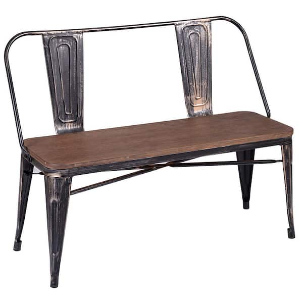 Wateday Patio 41.7 in. 2-Person Golden Black Metal Outdoor Bench