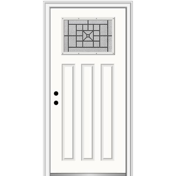 MMI Door 36 in. x 80 in. Courtyard Right-Hand 1-Lite Decorative Craftsman 3-Panel Painted Fiberglass Smooth Prehung Front Door