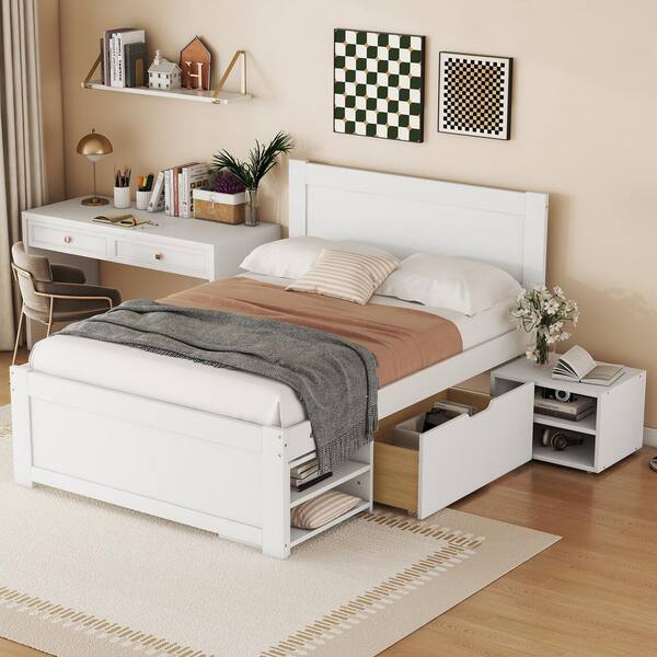 Harper & Bright Designs White Wood Frame Twin Size Platform Bed With 1 ...