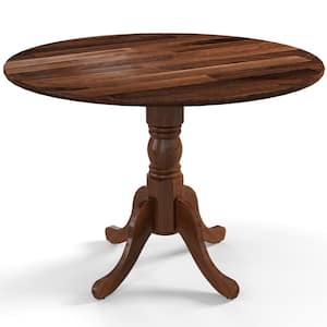 Walnut Rubber Wood 40 in. Curved Trestle Legs Rustic Wooden Dining Table with Round Tabletop Seats 4