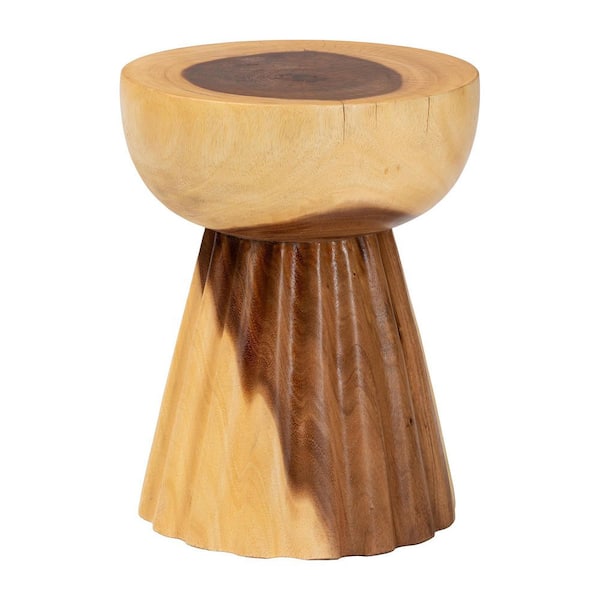 Alara Natural Brown Round Suar Wood End Table